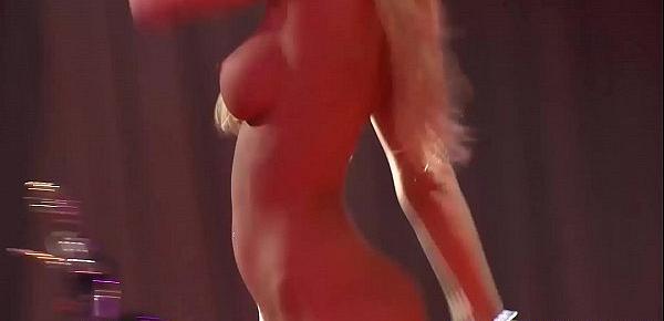  busty Milf stripping on stage